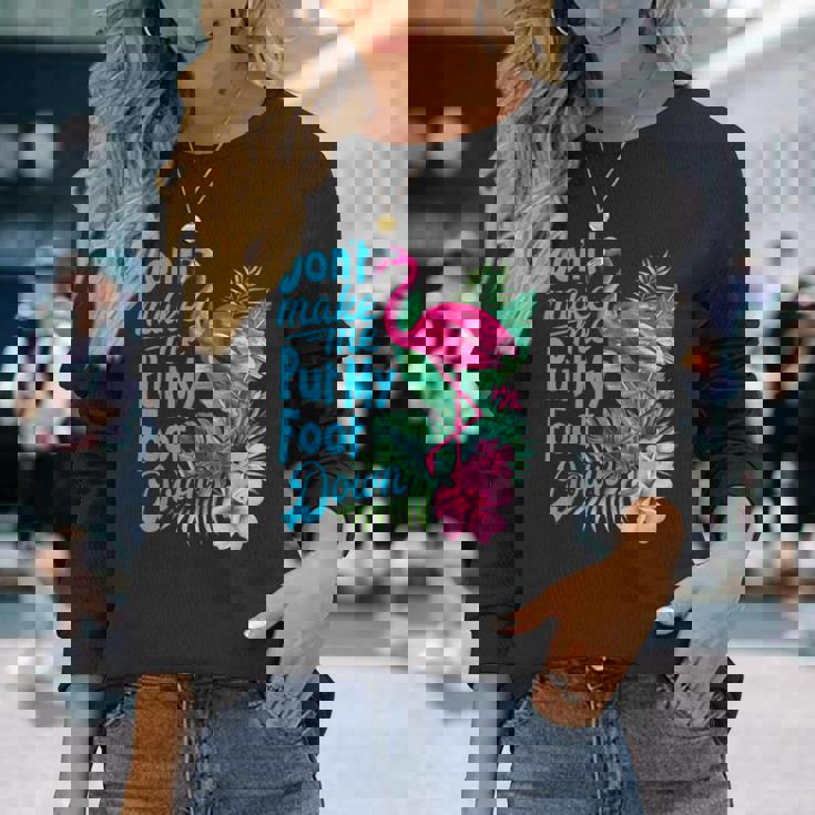 ピンクのフラミンゴ 長袖Tシャツ 彼女への贈り物