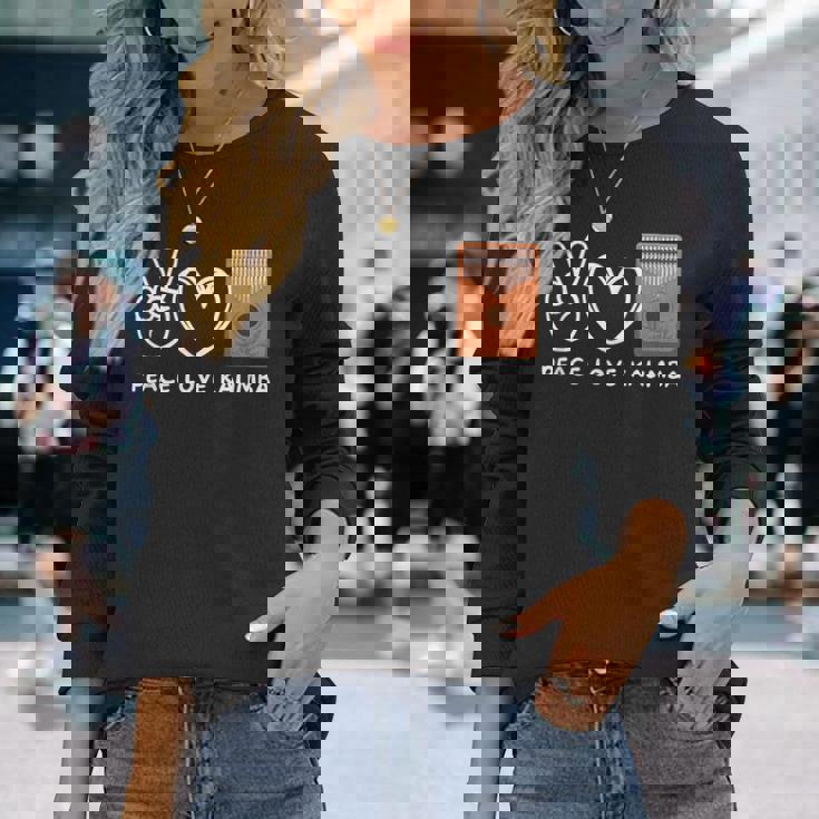 ピース、ラブカリンバレトロカリンバラバー 長袖Tシャツ 彼女への贈り物