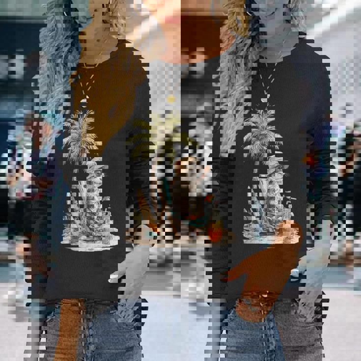 フェレット 果物 スキムボード ビーチツリー 動物 モチーフ フェレット 長袖Tシャツ 彼女への贈り物