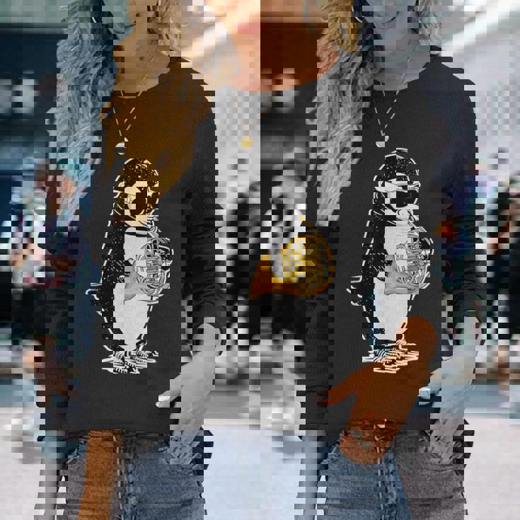 フレンチホルン奏者 ペンギン好き 音楽 フレンチホルン 長袖Tシャツ 彼女への贈り物