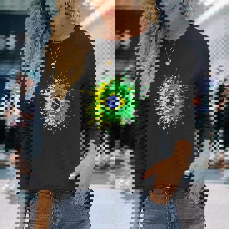 ブラジルの旗が付いたブラジルのバレーボール 長袖Tシャツ 彼女への贈り物