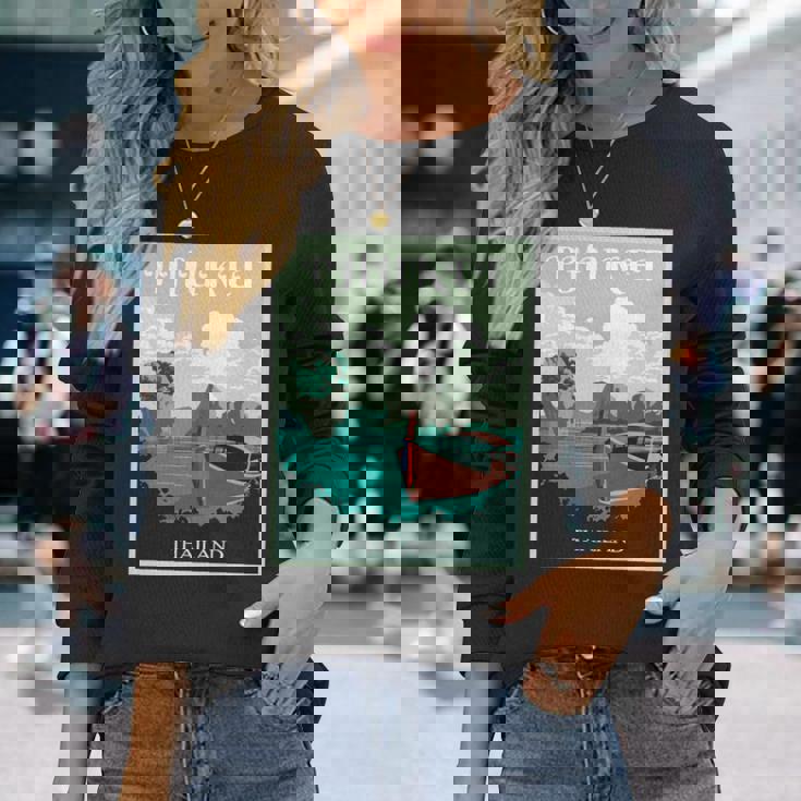 プーケット ロングテール ボート サムイ島 タイ 微笑みの国 バンコク お土産 旅行の贈り物 休暇 ビーチ パッタイ 長袖tシャツ 長袖Tシャツ 彼女への贈り物