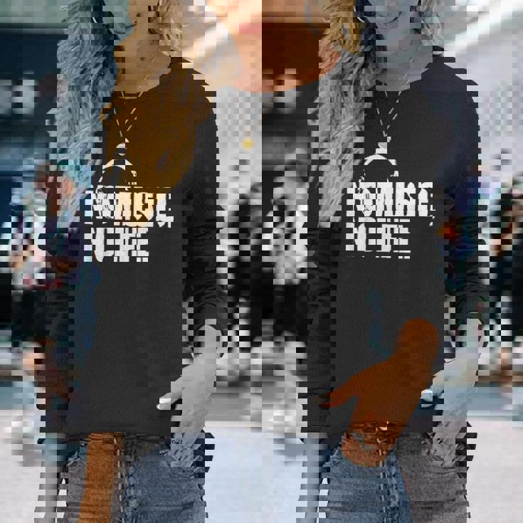 ヘッドホン No Music No Life Music Lover 長袖Tシャツ 彼女への贈り物