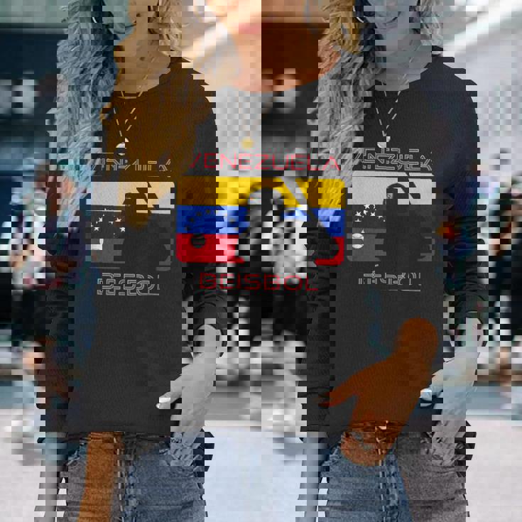 ベネズエラ Beisbol 野球旗 ベネズエラ スポーツファンen 長袖Tシャツ 彼女への贈り物