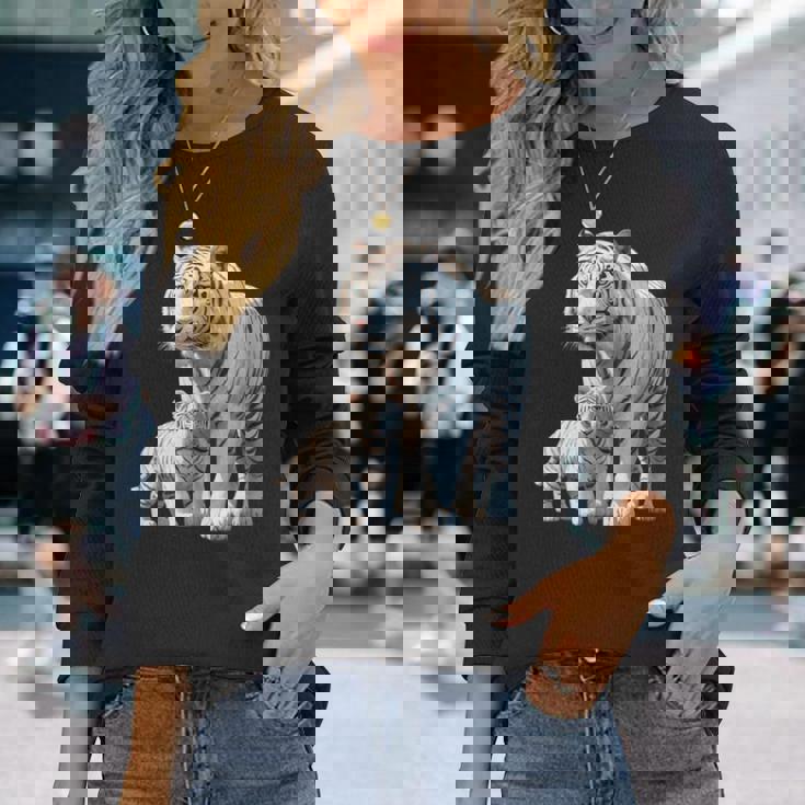 ホワイトタイガー、ネコの動物 長袖Tシャツ 彼女への贈り物