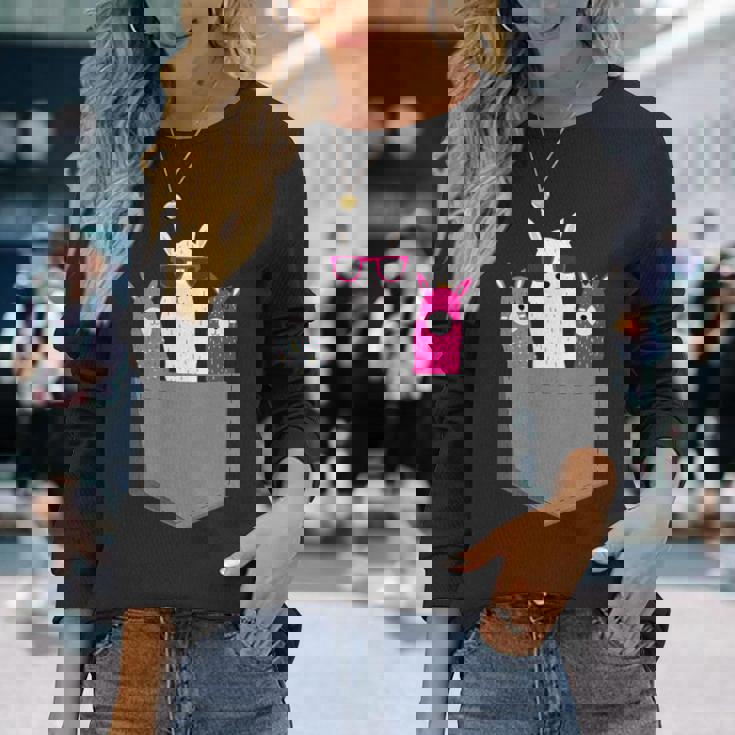 ポケット、アルパカ、ラマのアルパカ。 長袖Tシャツ 彼女への贈り物