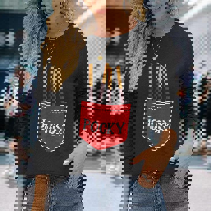 ポッキーポケット チョコレート ジャパン デザート 楽しいギフト 長袖Tシャツ 彼女への贈り物