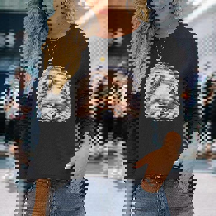 ポメラニアン × ポメラニアン 犬 寝ている 長袖Tシャツ 彼女への贈り物