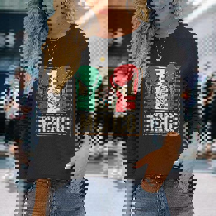 メキシコ ボクシンググローブ メキシコプライド スポーツファン ボクサーメンズ 長袖Tシャツ 彼女への贈り物