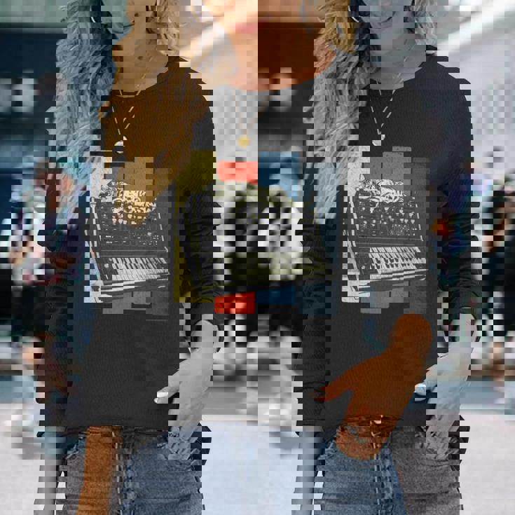 モジュラー シンセサイザー キーボード テクノ ビンテージ アナログ 猫 長袖tシャツ 長袖Tシャツ 彼女への贈り物