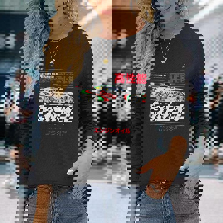 モーターオイル レーシングカー 日本語グラフィック Papl3540 長袖Tシャツ 彼女への贈り物