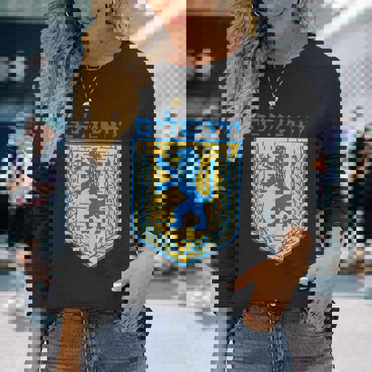 ユダヤのライオンギフト イスラエル ユダヤ人 エルサレム サイン ユダヤ人 ヘブライ語 長袖Tシャツ 彼女への贈り物