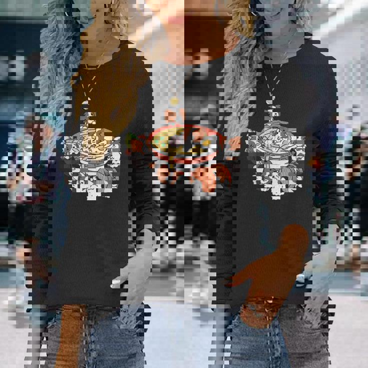 ラーメン寿司パピヨン犬 長袖Tシャツ 彼女への贈り物