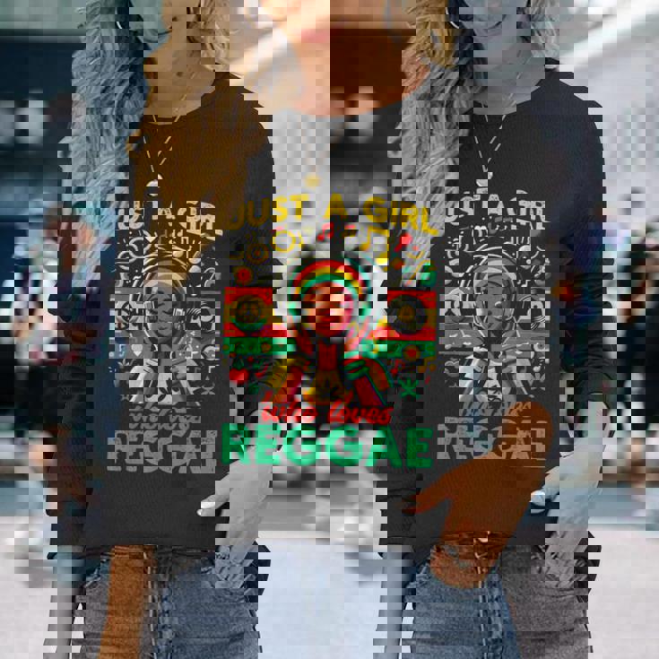 レゲエが大好きな少女 ジャマイカ音楽 おもしろラスタ 長袖Tシャツ 彼女への贈り物