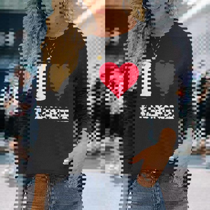 レッドハート I Love Kanoa 長袖Tシャツ 彼女への贈り物