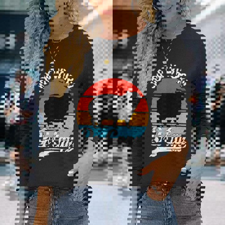 レトロ 面白い カピバラ Don't Worry Be Capy 長袖Tシャツ 彼女への贈り物