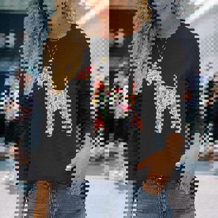 ワイヤーフォックステリア 水彩フラワーデザイン 長袖tシャツ 長袖Tシャツ 彼女への贈り物