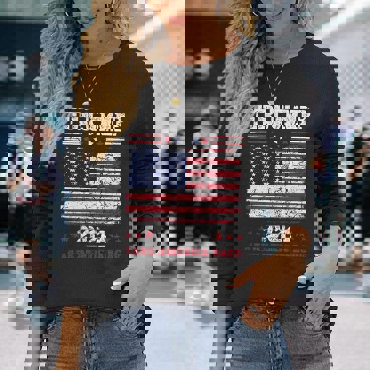 ヴィンテージ ドナルド トランプ 2024 テイク アメリカ バック 長袖tシャツ 長袖Tシャツ 彼女への贈り物