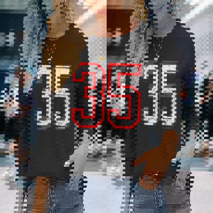 ヴィンテージナンバー 35 ホワイトレッドスポーツ代表チームナンバー 35 長袖Tシャツ 彼女への贈り物