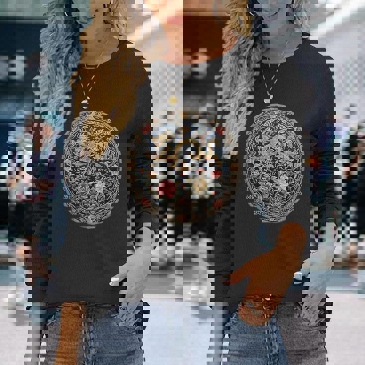 中国刺繍柄 龍 竜 ドラゴン 中国 清朝 ドラマ 牡丹 長袖Tシャツ 彼女への贈り物