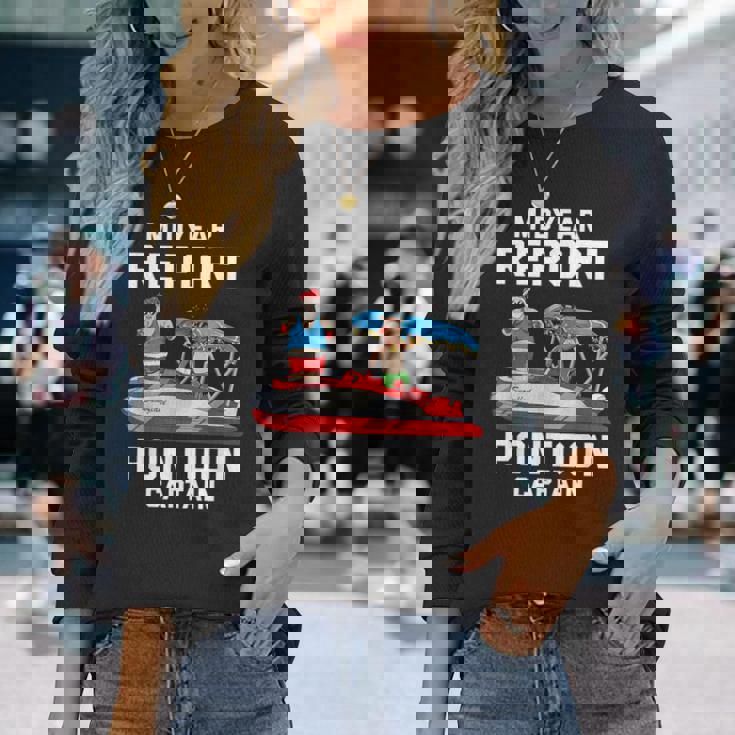 中途報告ポンツーンキャプテンサンタ 7月のクリスマスメンズ 長袖Tシャツ 彼女への贈り物