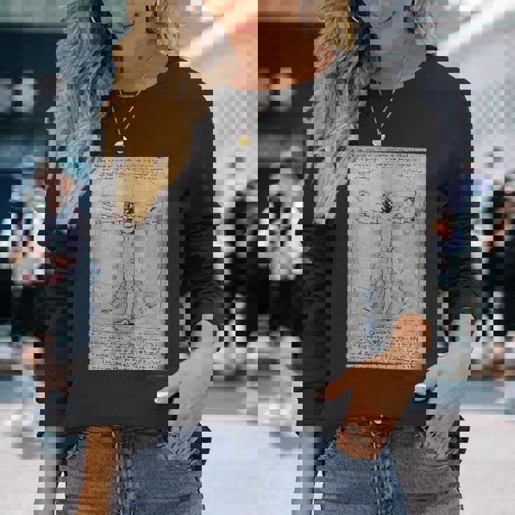 人物レオナルドダヴィンチのプロポーション 長袖Tシャツ 彼女への贈り物