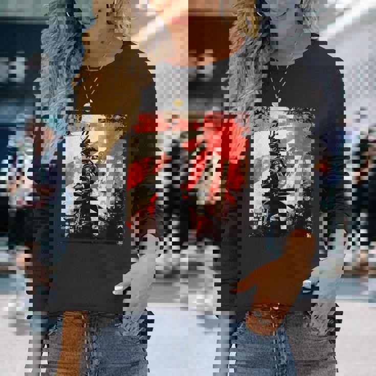 侍 日本のレトロアート 武士道 ヴィンテージ戦士 長袖Tシャツ 彼女への贈り物