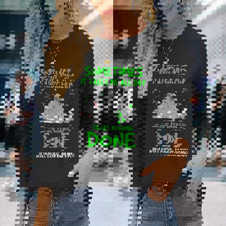 双極性障害啓発猫リボン 長袖Tシャツ 彼女への贈り物