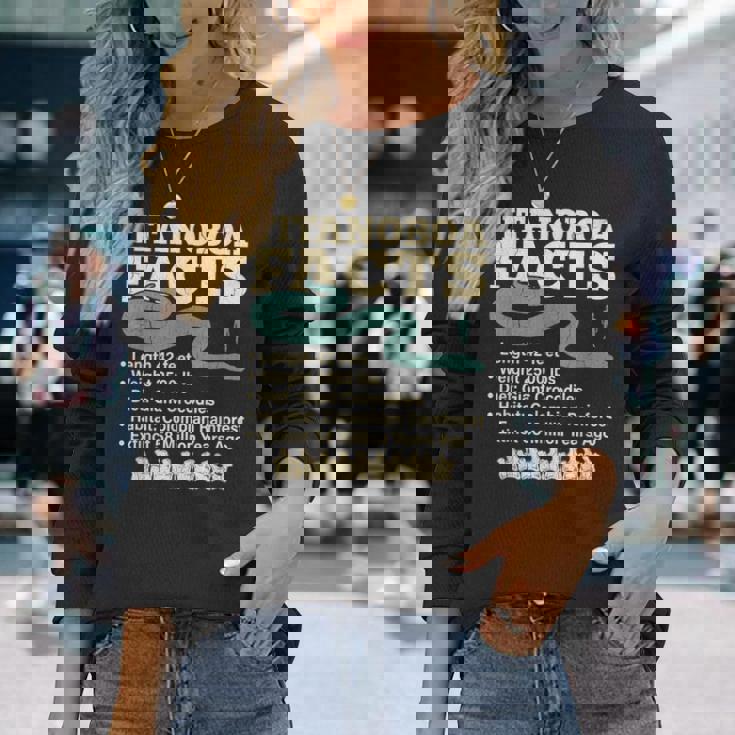 古代最強蛇ティタノボア解説 Titanoboa Facts 恐竜時代雑学 科学学習 長袖Tシャツ 彼女への贈り物