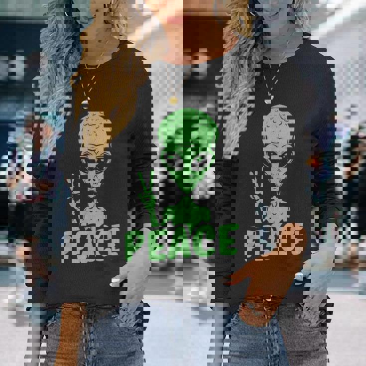 宇宙人 平和 Ufo 変な宇宙人 長袖Tシャツ 彼女への贈り物