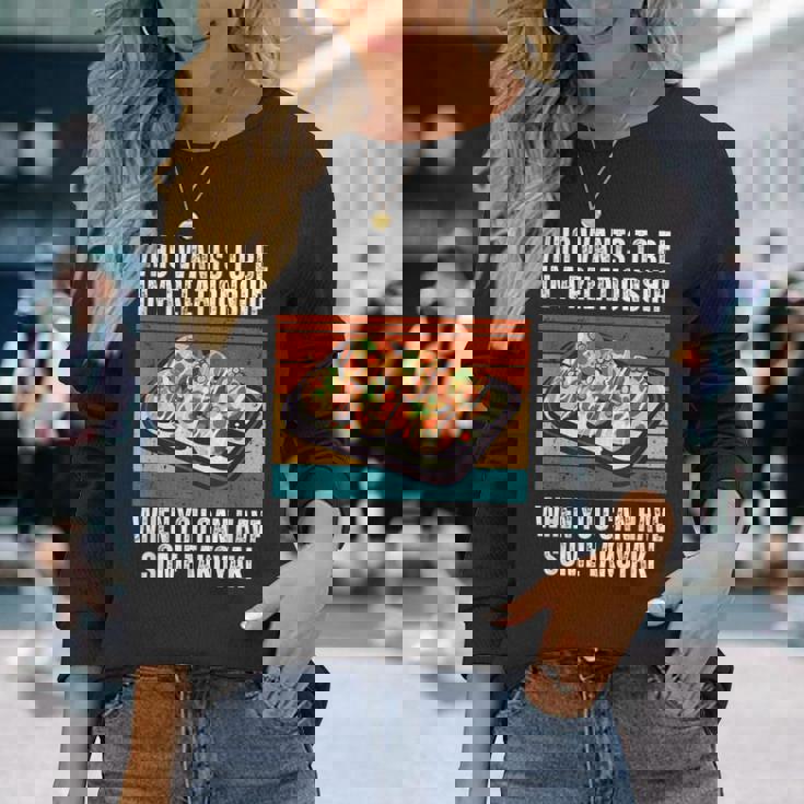 恋愛をしたいヴィンテージ可愛いたこ焼き 長袖Tシャツ 彼女への贈り物