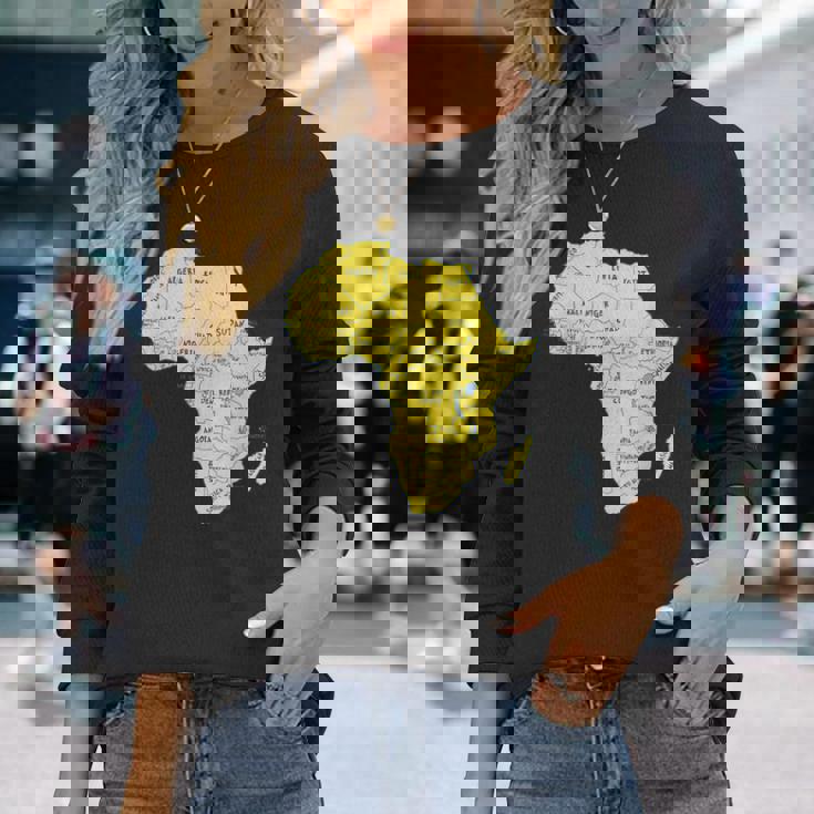 手描きアフリカ地図tシャツ 国名付き 長袖Tシャツ 彼女への贈り物