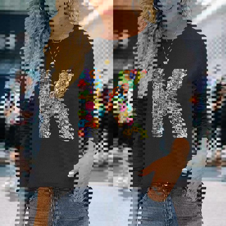 文字k Monsters アルファベットネーム イニシャル キュート モノグラム 長袖Tシャツ 彼女への贈り物