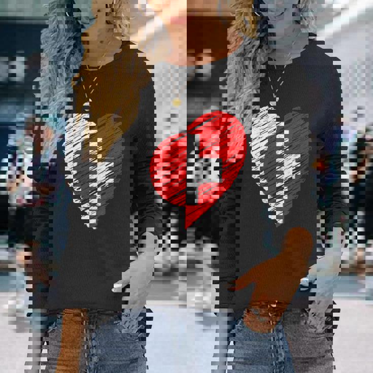 日本 スイス ハート 日本国旗 スイス国旗 ハート 長袖tシャツ 長袖Tシャツ 彼女への贈り物