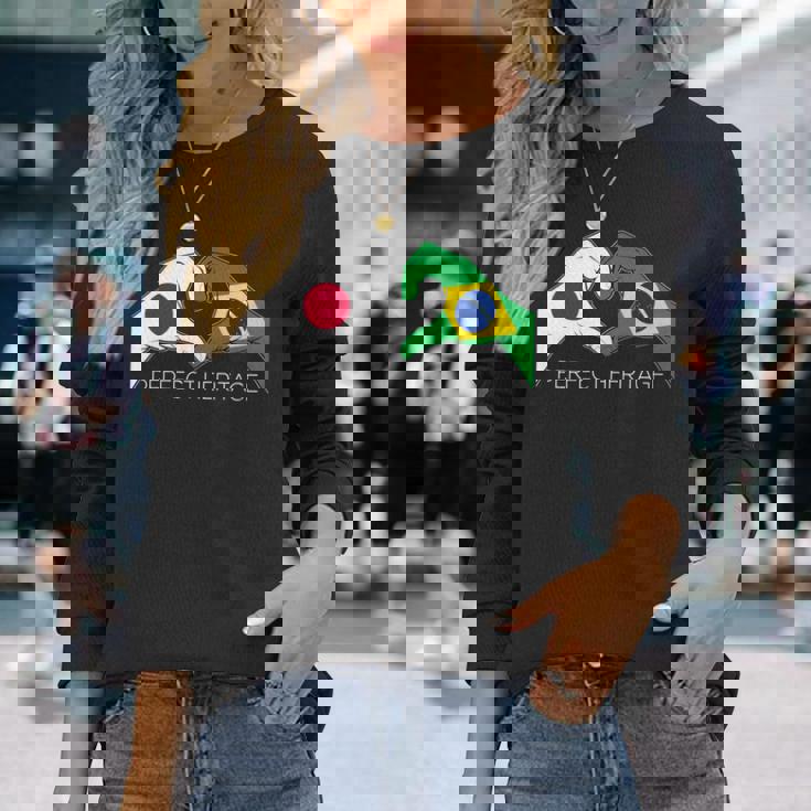日本とブラジル ブラジル 日本人 パーフェクトヘリテージ ハート 長袖tシャツ 長袖Tシャツ 彼女への贈り物