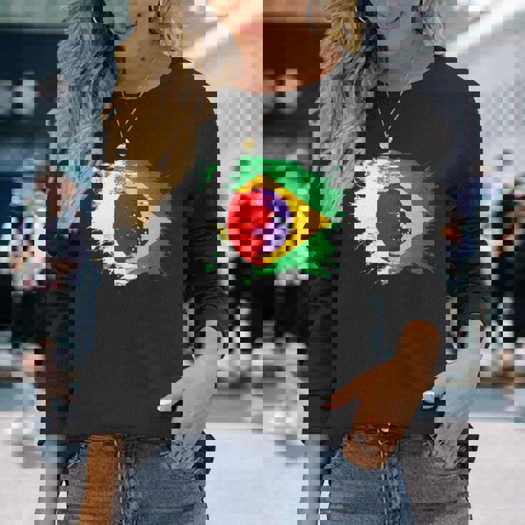 日本とブラジルのdnaヘリテージフラッグ 長袖tシャツ 長袖Tシャツ 彼女への贈り物