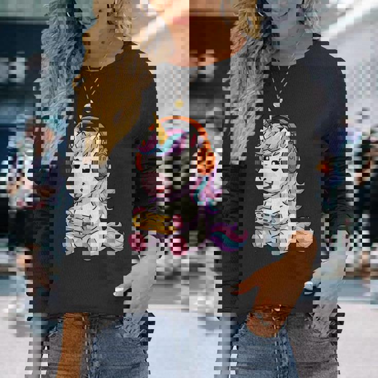 日本のユニコーン ゲーマー ヴィンテージ ゲーム レトロ ビデオゲーム 長袖Tシャツ 彼女への贈り物