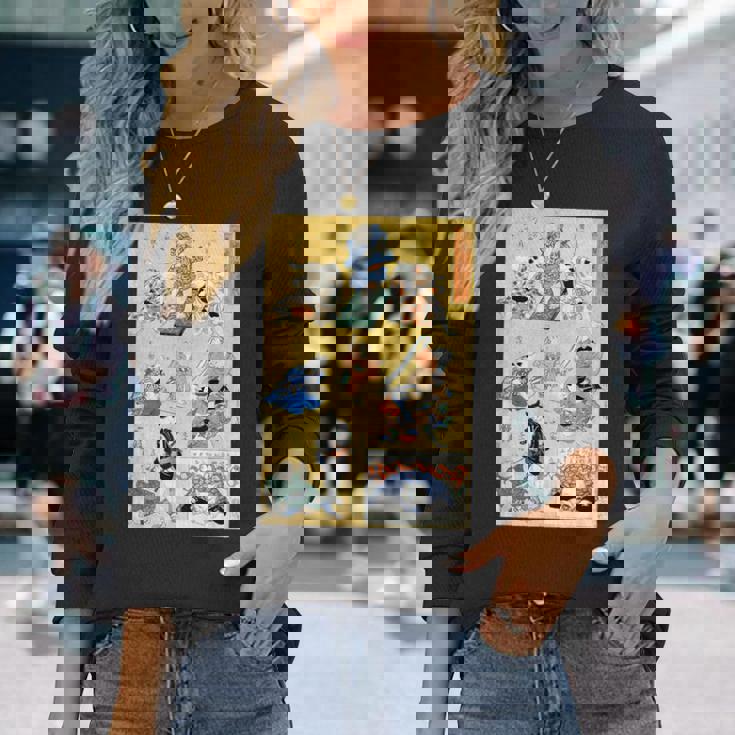 日本の猫 歌川国芳 流行猫の狂言づくし 歌舞伎 ヴィンテージ浮世絵 芸術の美的 日本の伝統美術 長袖Tシャツ 彼女への贈り物