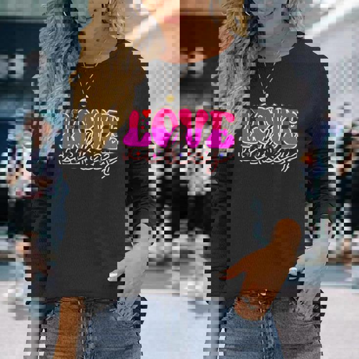 明るいピンク Loveibes ハート ネオンエナジー 長袖tシャツ 長袖Tシャツ 彼女への贈り物
