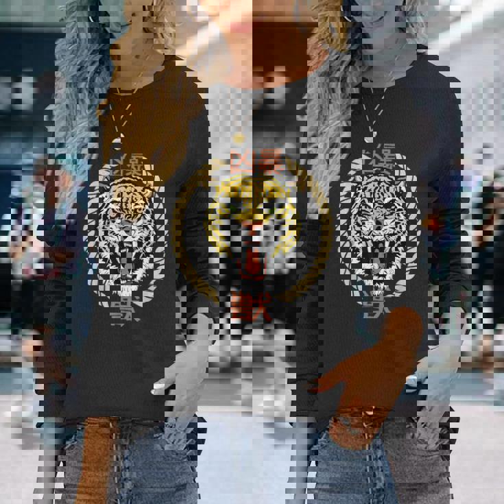 漢字の猛獣と日本語の虎アート 長袖Tシャツ 彼女への贈り物