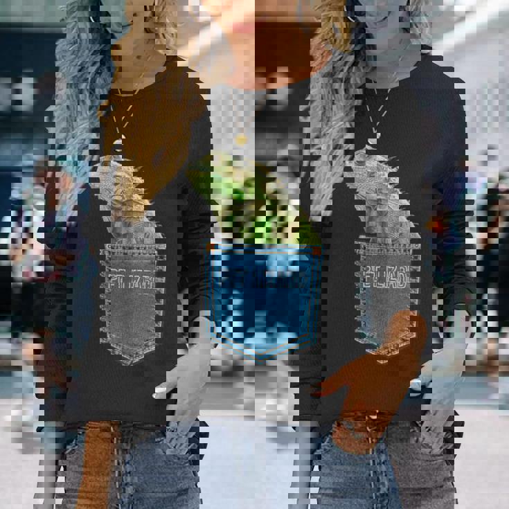 爬虫類 トカゲ ポケット ペット トカゲ イグアナ 長袖Tシャツ 彼女への贈り物