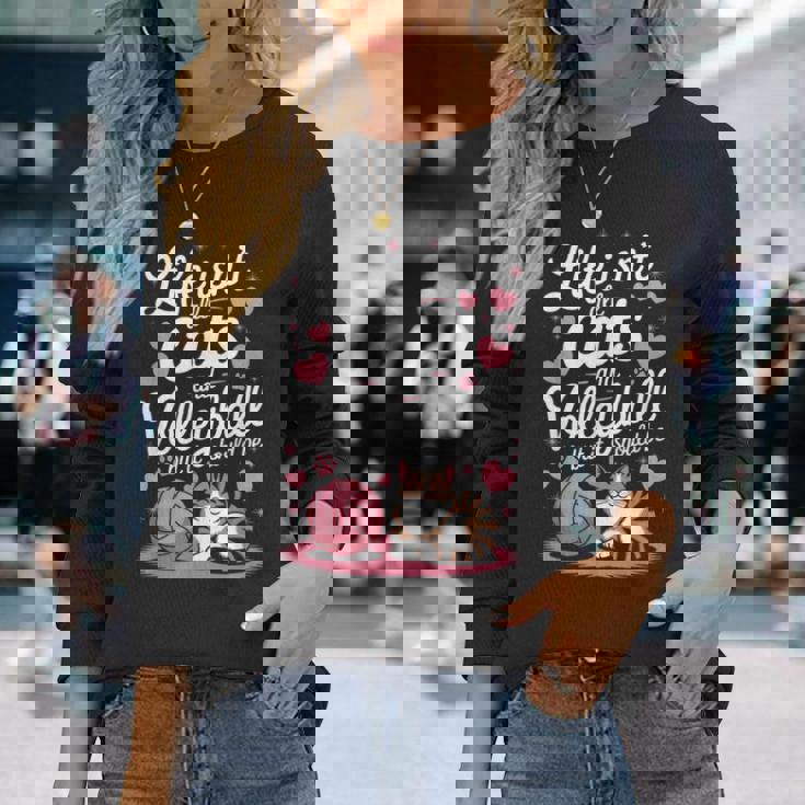 猫とバレーボール 面白いバレーボール 長袖Tシャツ 彼女への贈り物