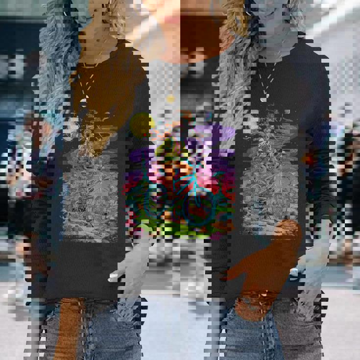 自転車デイホフマントリップ サイケデリックコミックスタイル ヒッピー 長袖Tシャツ 彼女への贈り物