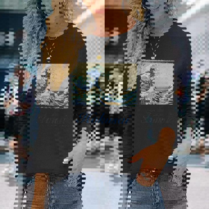 葛飾北斎作 神奈川沖 ビッグウェーブ 長袖Tシャツ 彼女への贈り物