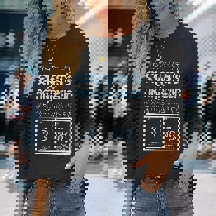 酸素 マグネシウム お出かけ 科学 Omg おもしろ化学 オタク 長袖Tシャツ 彼女への贈り物