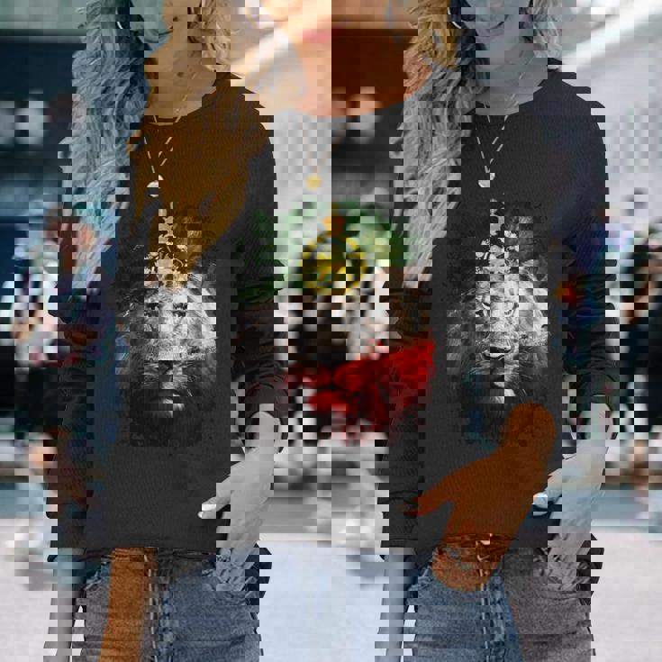 金色のライオンの頭が付いたイランの国旗。 長袖Tシャツ 彼女への贈り物