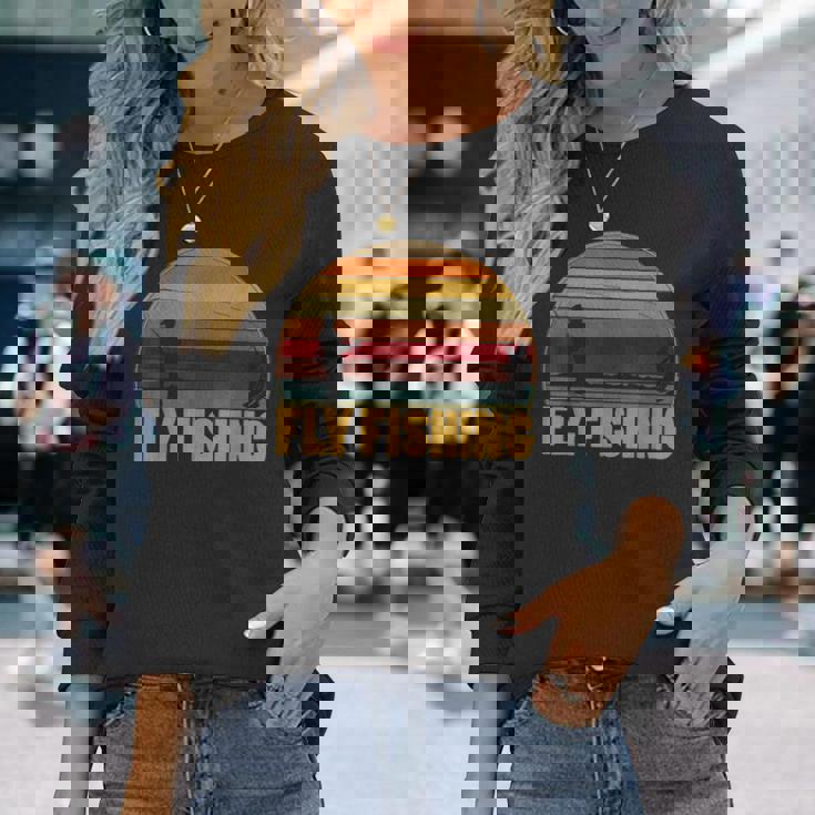 釣竿を使ったレトロなフライフィッシング フィッシャーマンフライフィッシング 長袖Tシャツ 彼女への贈り物