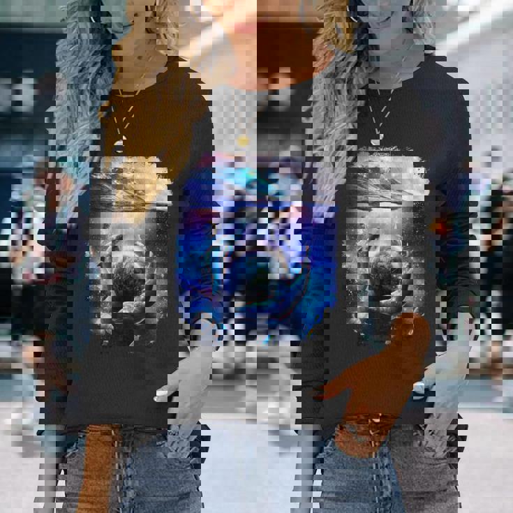 銀河 イルカ 宇宙 地球 海 長袖Tシャツ 彼女への贈り物