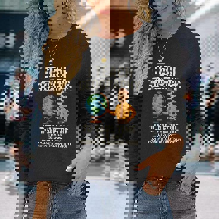 面白い 高校 男性 地理 先生 ティーンエイジャー ジョーク 長袖Tシャツ 彼女への贈り物