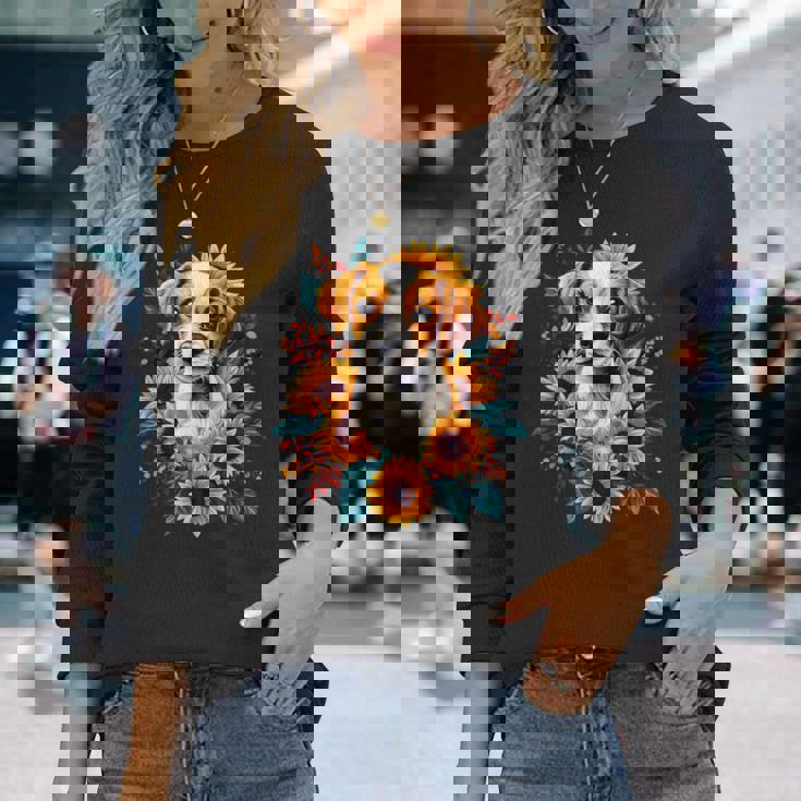 面白いtシャツ ジャックラッセルテリア ひまわり イヌ メンズ グッズ かわいい おもしろ 面白い 服 ネタ 長袖Tシャツ 彼女への贈り物